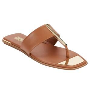 DKNY Women's Deja Slip On Embellished Flat Thong Sandals Brown Size 9